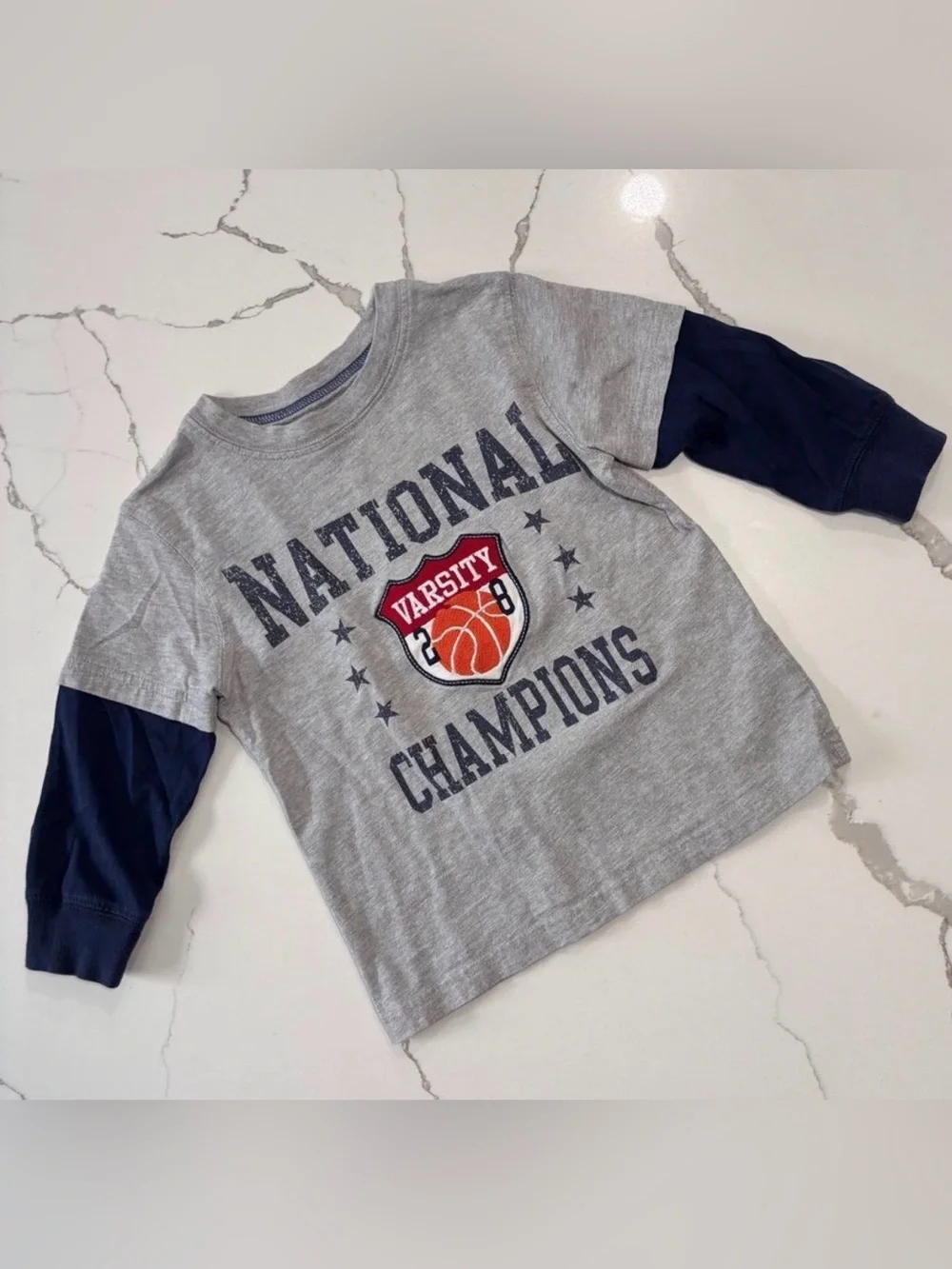 Carter’s | Baby Toddler Boys Grey Navy Long Sleeve Basketball Sports T-Shirt 2T